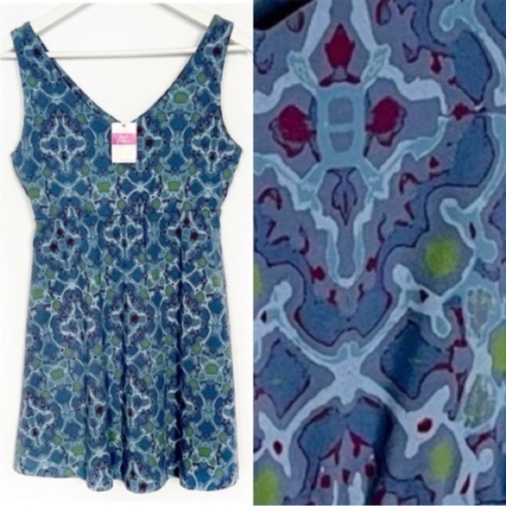 Fresh Produce - ‘Geometric Blue/Green/Purple’ dress. SZ: Small NWT